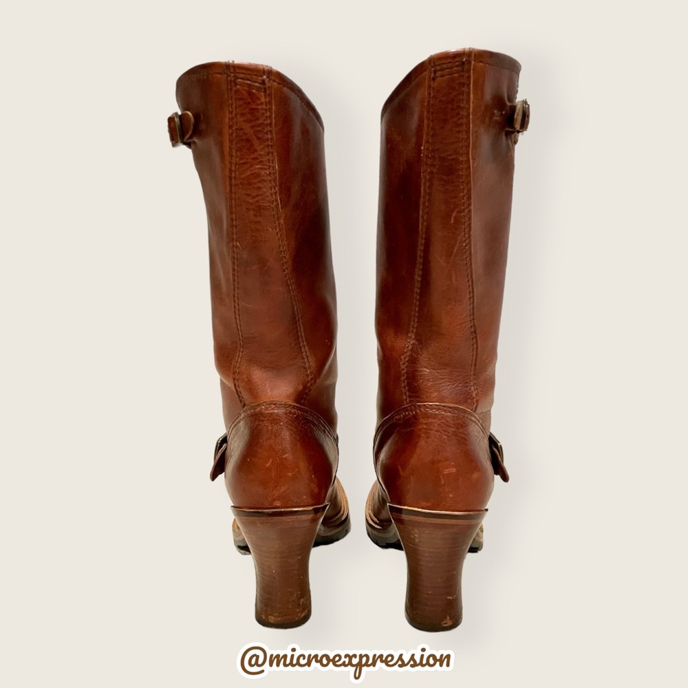 $388 Frye Mildred Brown English Engineer Leather Buckled Heeled Riding Boots - Picture 6 of 14